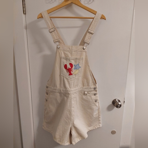 Cider Cream Overalls with Red and Blue Patches - Picture 2 of 5